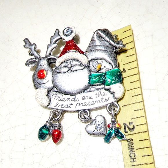 Santa and friends Rudolph snowman silver pewter tone dangle charms brooch - Picture 4 of 4